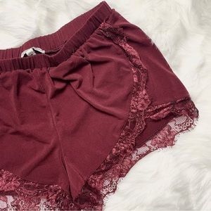 ✨ Express One Eleven Maroon Burgundy Lace Trim Lounge Shorts Size S